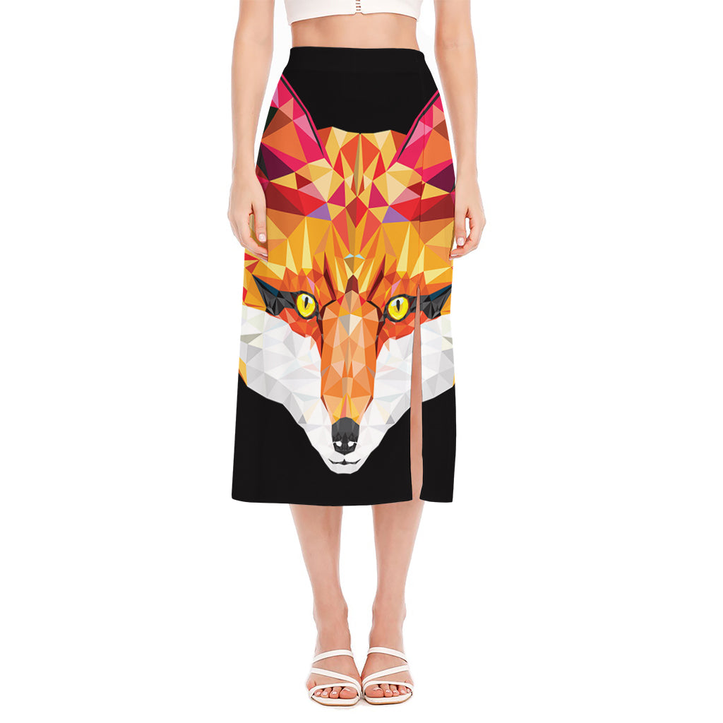 Geometric Fox Print Side Slit Midi Skirt