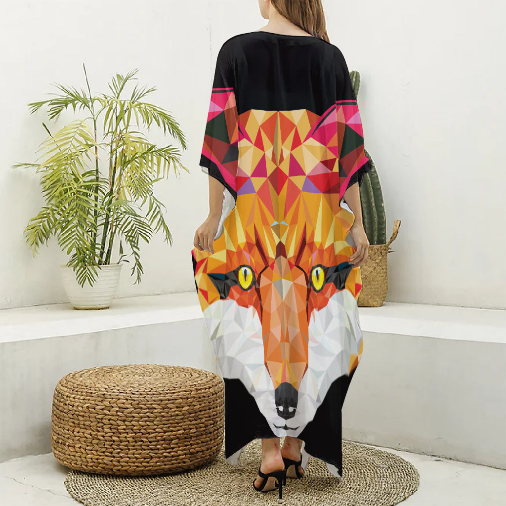 Geometric Fox Print Silk V-Neck Kaftan Dress