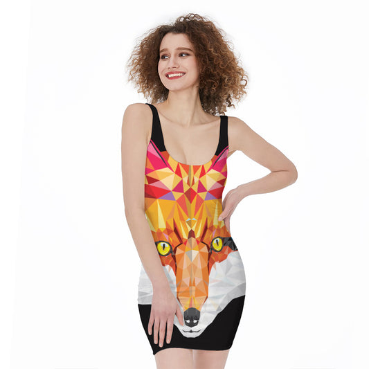 Geometric Fox Print Sleeveless Bodycon Dress