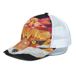 Geometric Fox Print White Mesh Trucker Cap