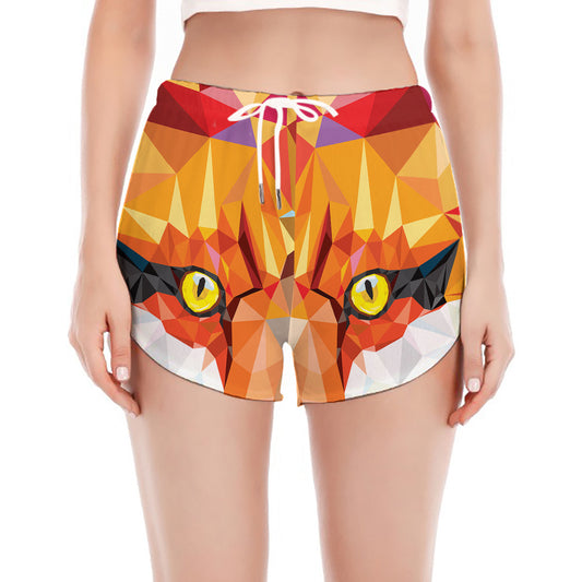 Geometric Fox Print Women's Split Running Shorts