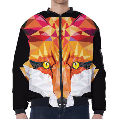 Geometric Fox Print Zip Sleeve Bomber Jacket