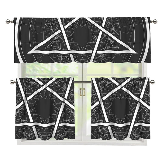 Geometric Inverted Pentagram Print 3 Piece Kitchen Curtains