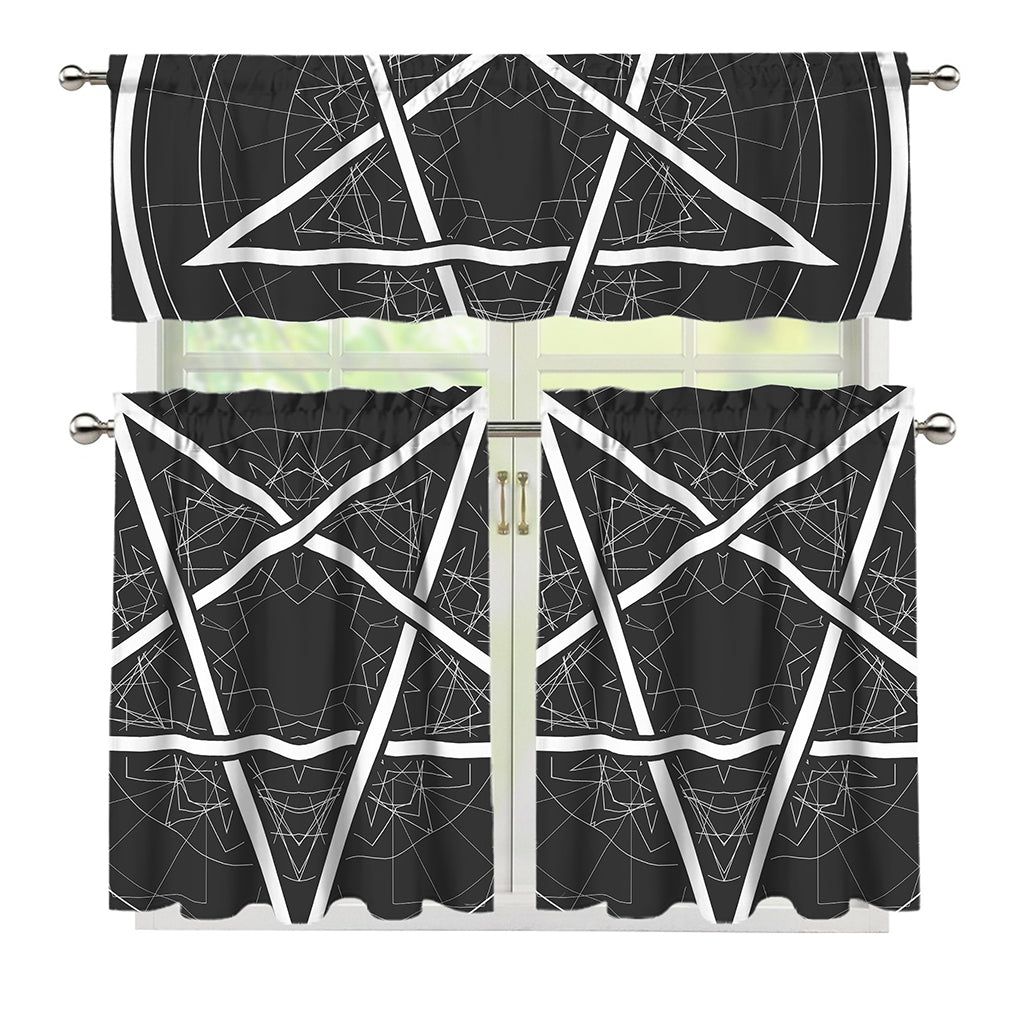 Geometric Inverted Pentagram Print 3 Piece Kitchen Curtains