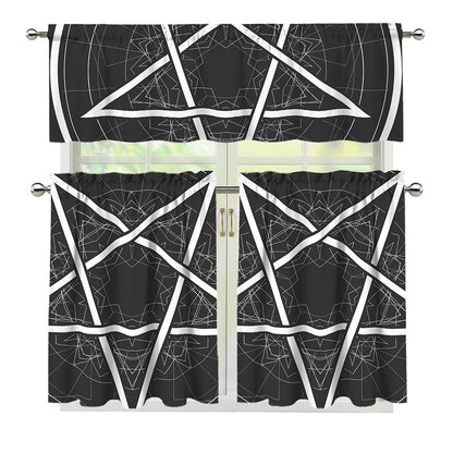 Geometric Inverted Pentagram Print 3 Piece Kitchen Curtains
