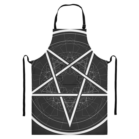 Geometric Inverted Pentagram Print Bib Apron With Pocket