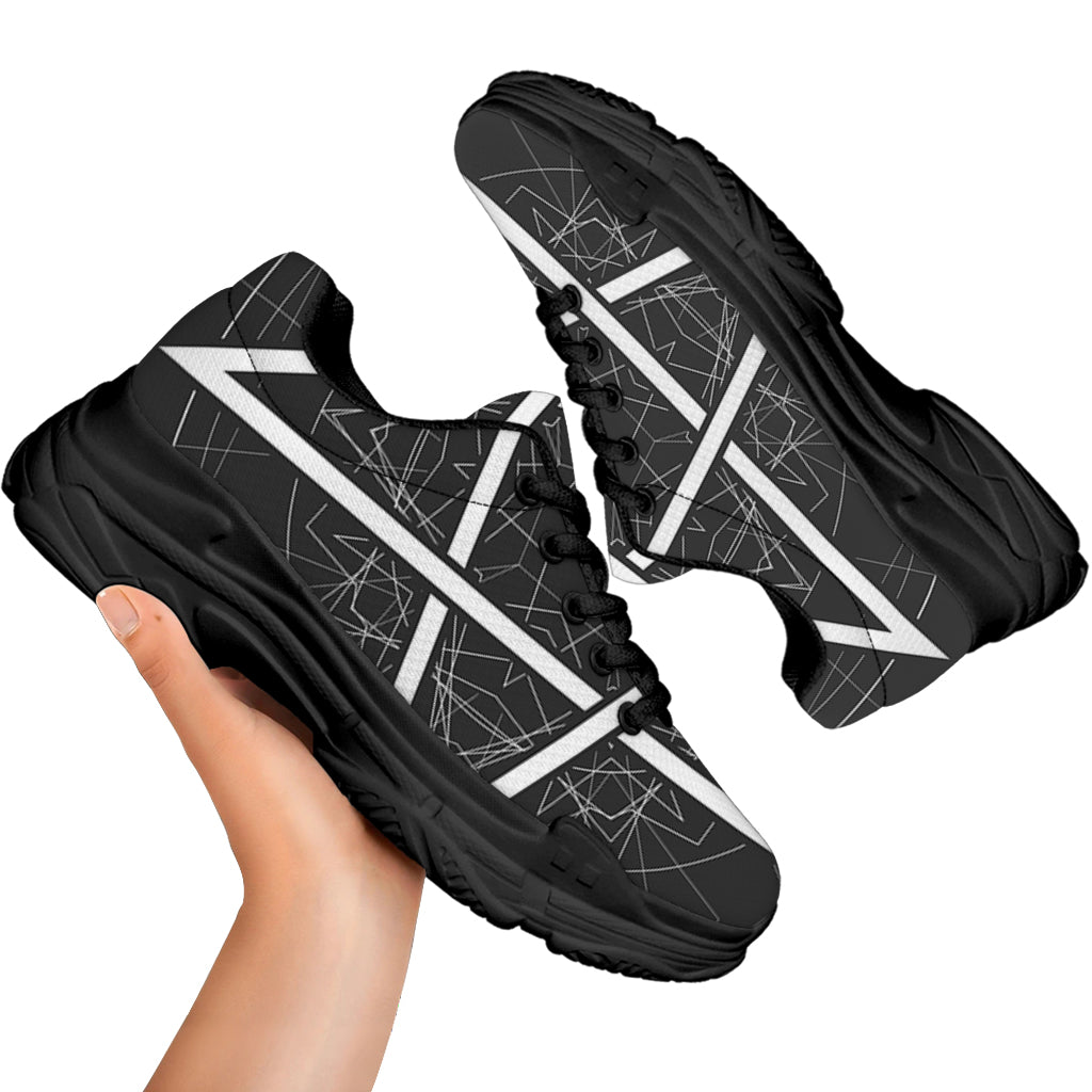 Geometric Inverted Pentagram Print Black Chunky Shoes