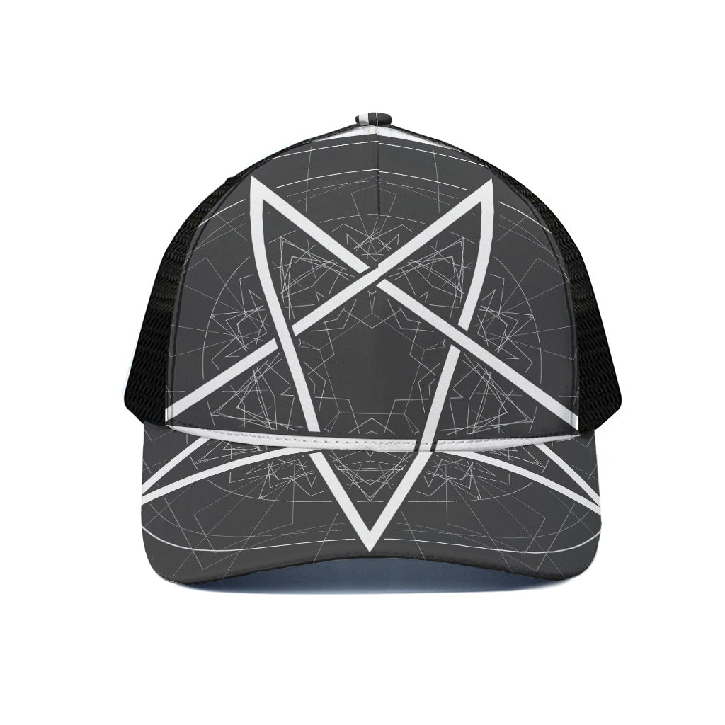 Geometric Inverted Pentagram Print Black Mesh Trucker Cap