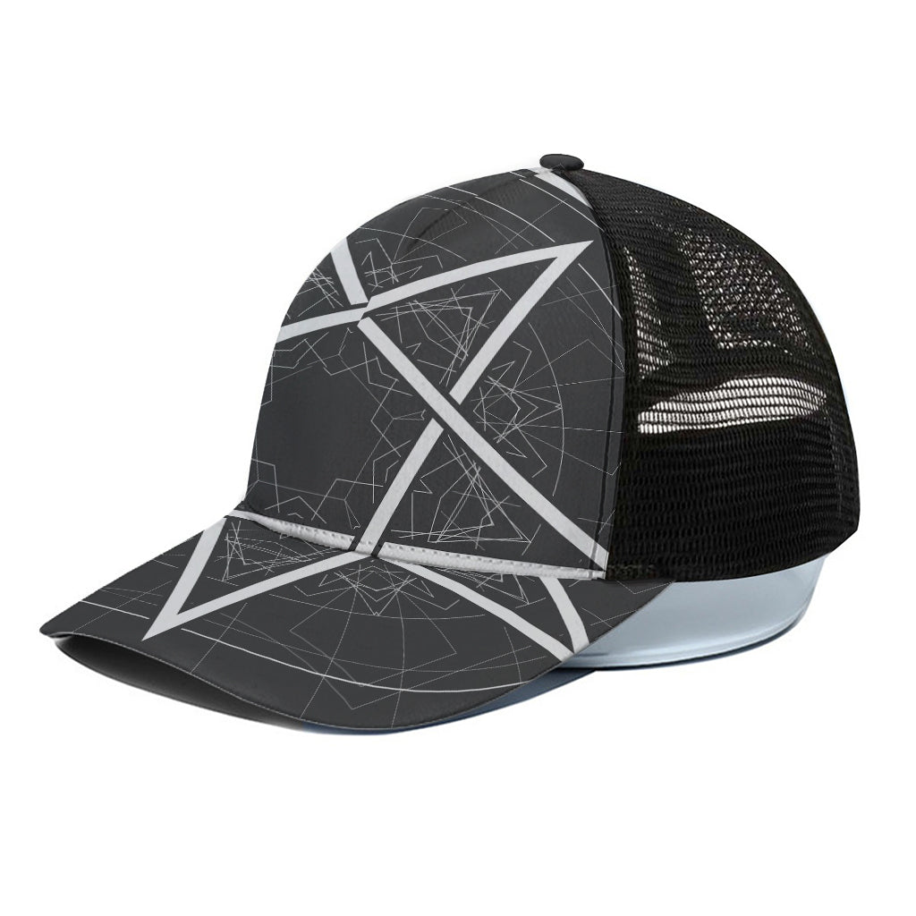 Geometric Inverted Pentagram Print Black Mesh Trucker Cap