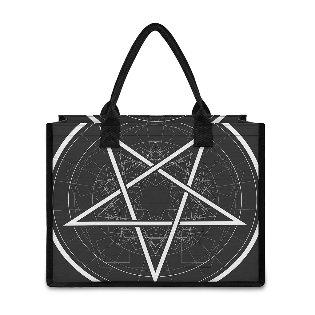 Geometric Inverted Pentagram Print Canvas Tote Bag