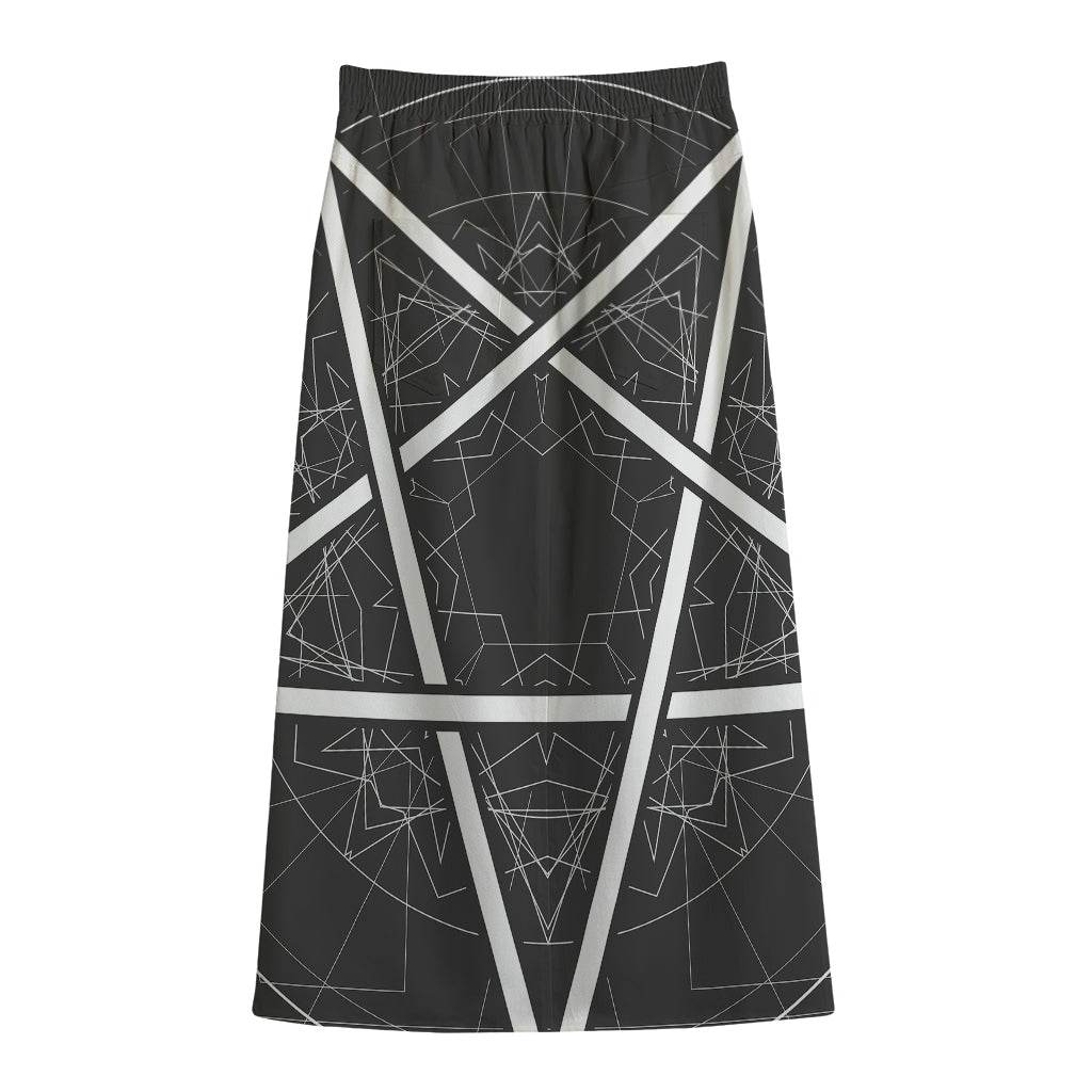 Geometric Inverted Pentagram Print Cotton Front Slit Maxi Skirt