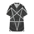 Geometric Inverted Pentagram Print Cotton Hawaiian Shirt