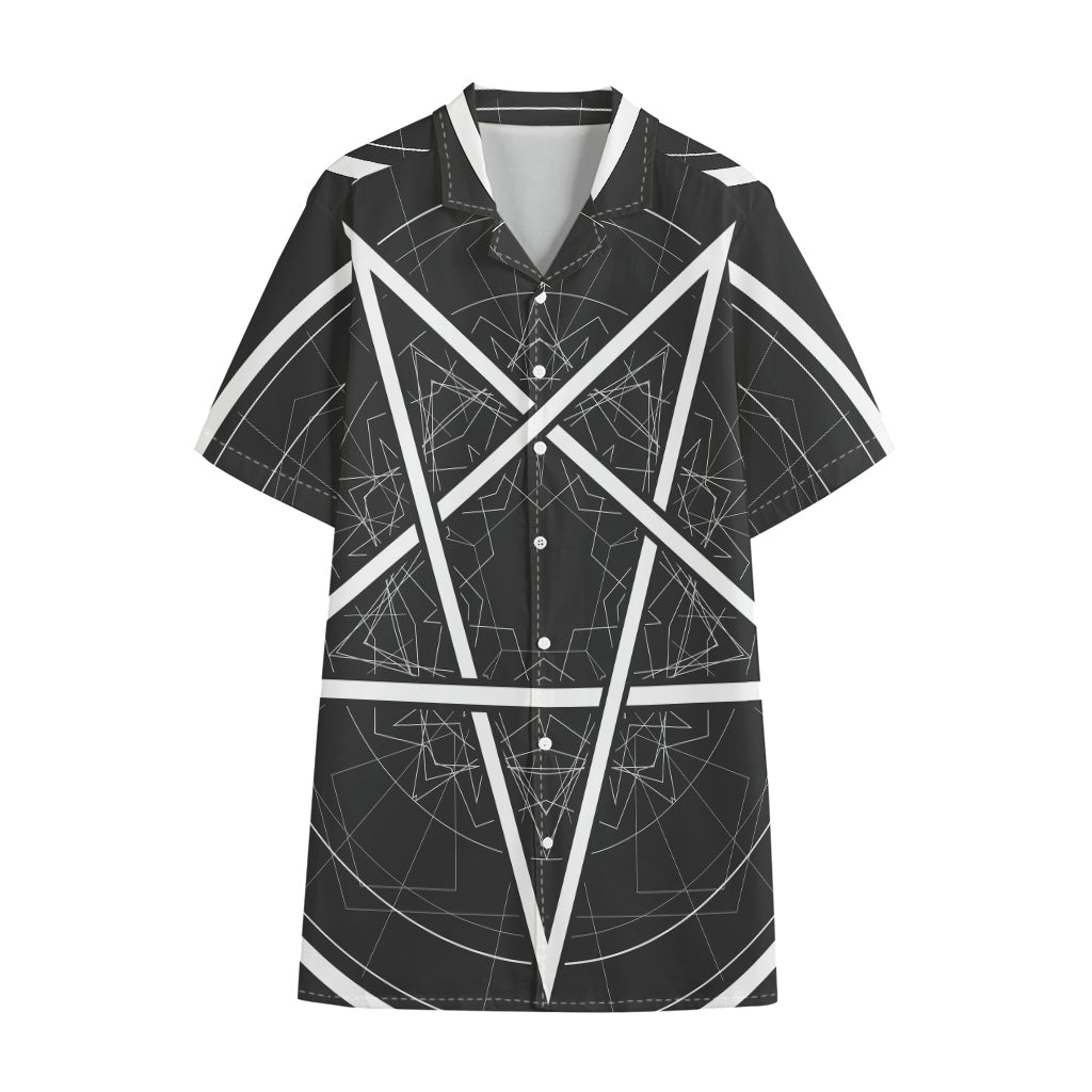 Geometric Inverted Pentagram Print Cotton Hawaiian Shirt