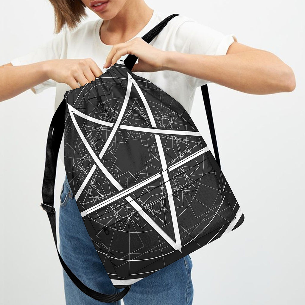 Geometric Inverted Pentagram Print Drawstring Backpack