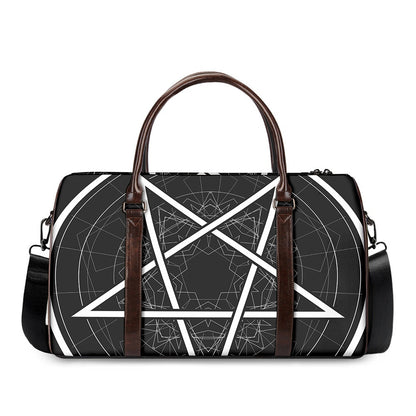 Geometric Inverted Pentagram Print Duffle Bag