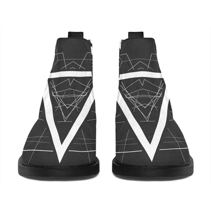 Geometric Inverted Pentagram Print Flat Ankle Boots
