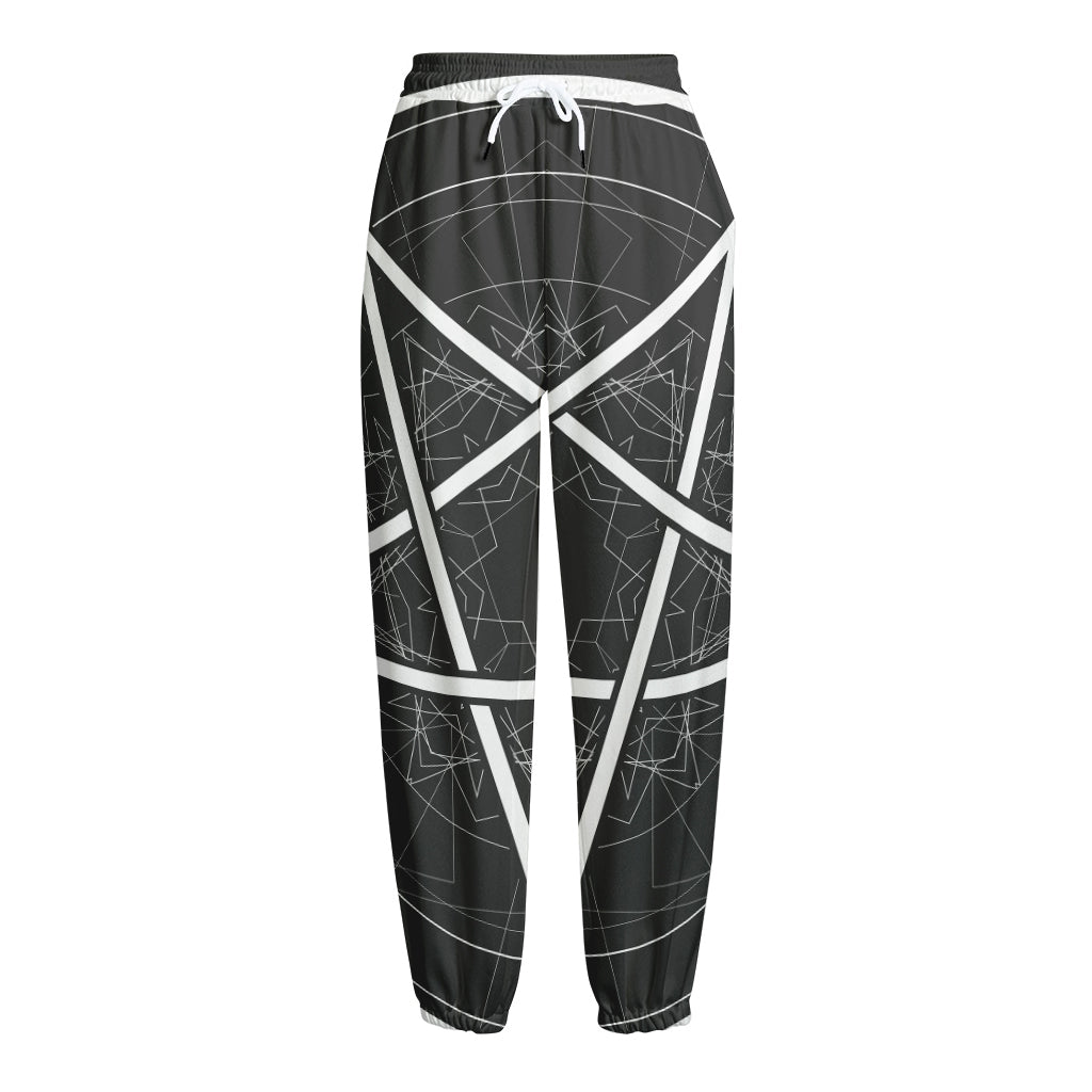 Geometric Inverted Pentagram Print Fleece Lined Knit Pants