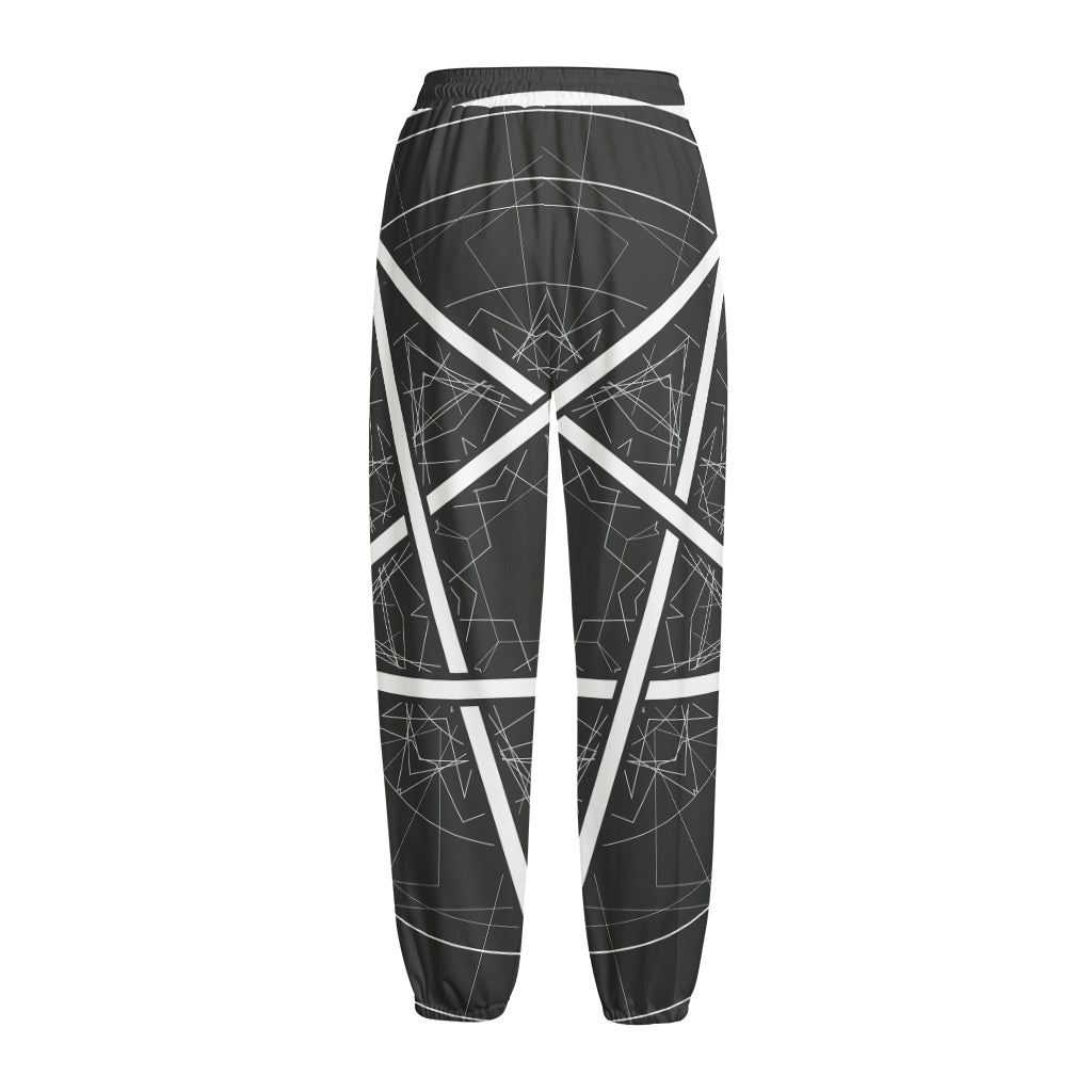 Geometric Inverted Pentagram Print Fleece Lined Knit Pants