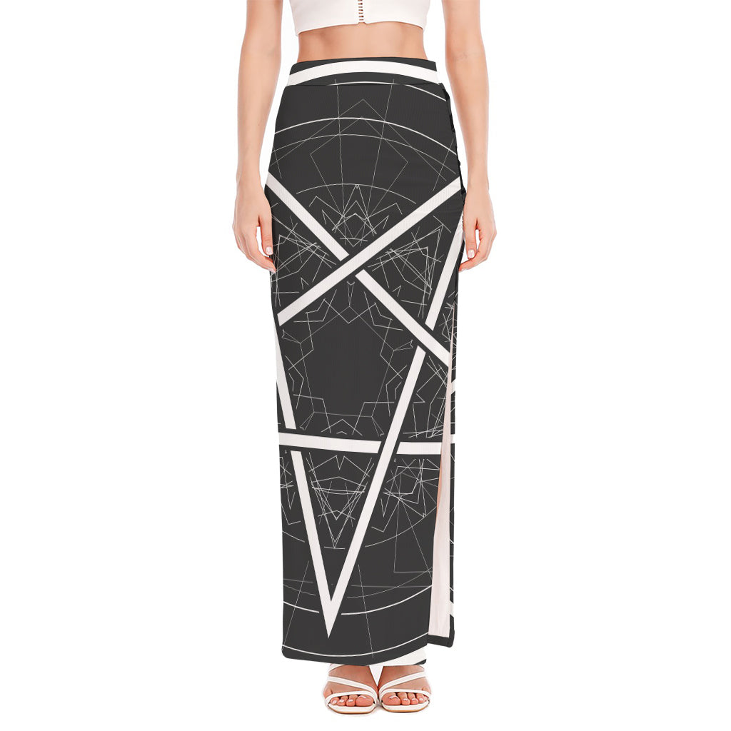 Geometric Inverted Pentagram Print High Slit Maxi Skirt