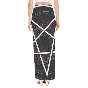 Geometric Inverted Pentagram Print High Slit Maxi Skirt