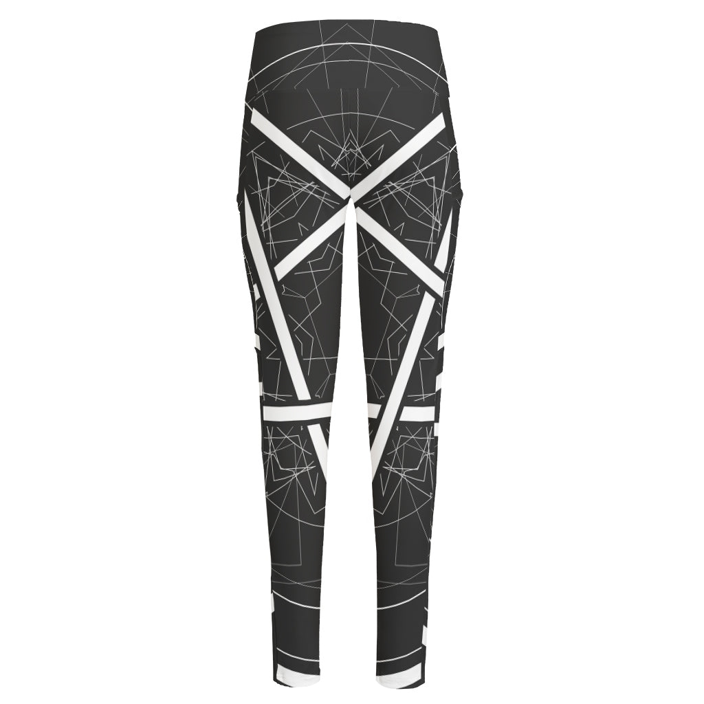 Geometric Inverted Pentagram Print High-Waisted Pocket Leggings