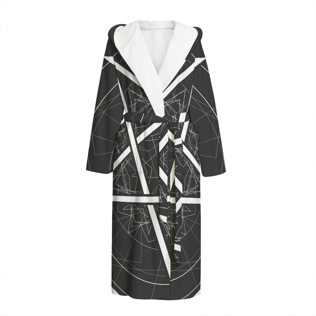 Geometric Inverted Pentagram Print Hooded Bathrobe