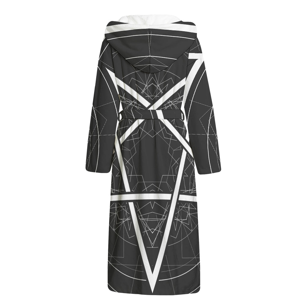 Geometric Inverted Pentagram Print Hooded Bathrobe