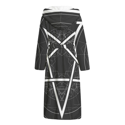 Geometric Inverted Pentagram Print Hooded Bathrobe