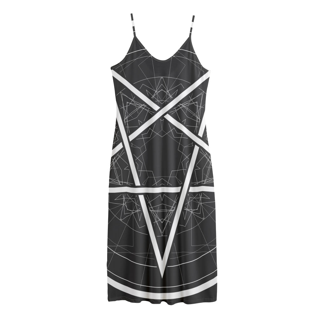 Geometric Inverted Pentagram Print Jersey Midi Cami Dress