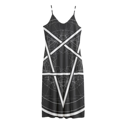 Geometric Inverted Pentagram Print Jersey Midi Cami Dress