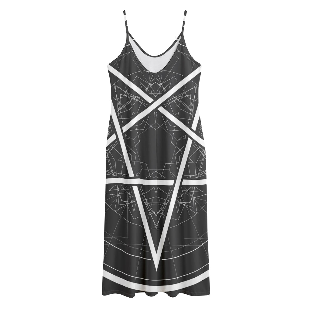 Geometric Inverted Pentagram Print Jersey Midi Cami Dress