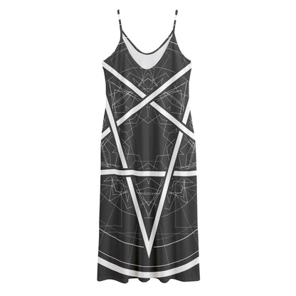 Geometric Inverted Pentagram Print Jersey Midi Cami Dress