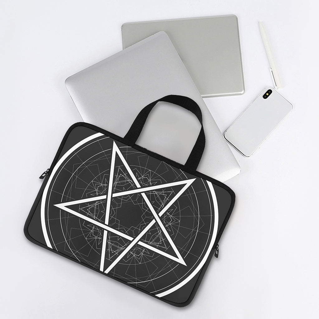 Geometric Inverted Pentagram Print Laptop Sleeve With Handle