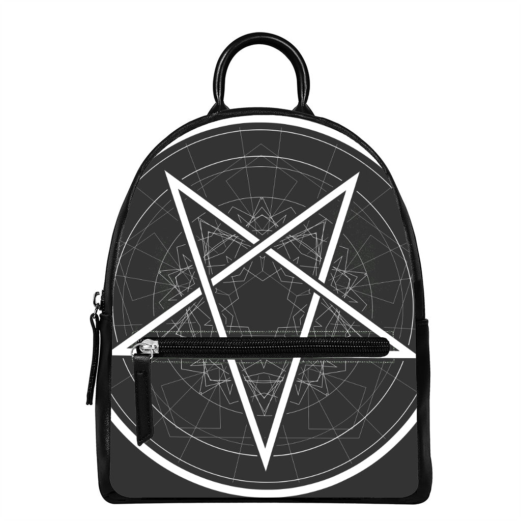 Geometric Inverted Pentagram Print Leather Backpack