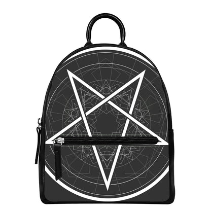 Geometric Inverted Pentagram Print Leather Backpack