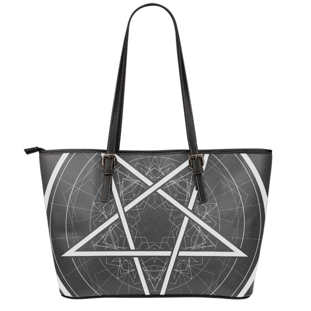 Geometric Inverted Pentagram Print Leather Tote Bag
