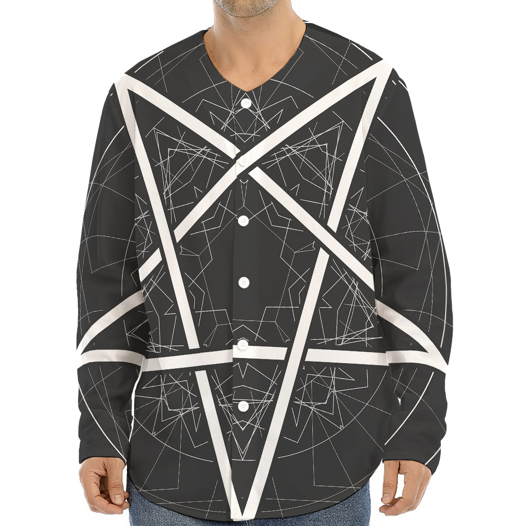 Geometric Inverted Pentagram Print Long Sleeve Baseball Jersey