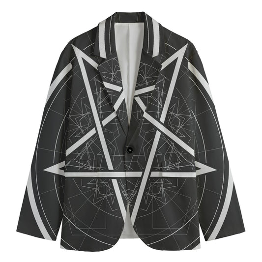 Geometric Inverted Pentagram Print Men's Cotton Blazer