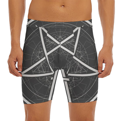 Geometric Inverted Pentagram Print Men's Long Boxer Briefs
