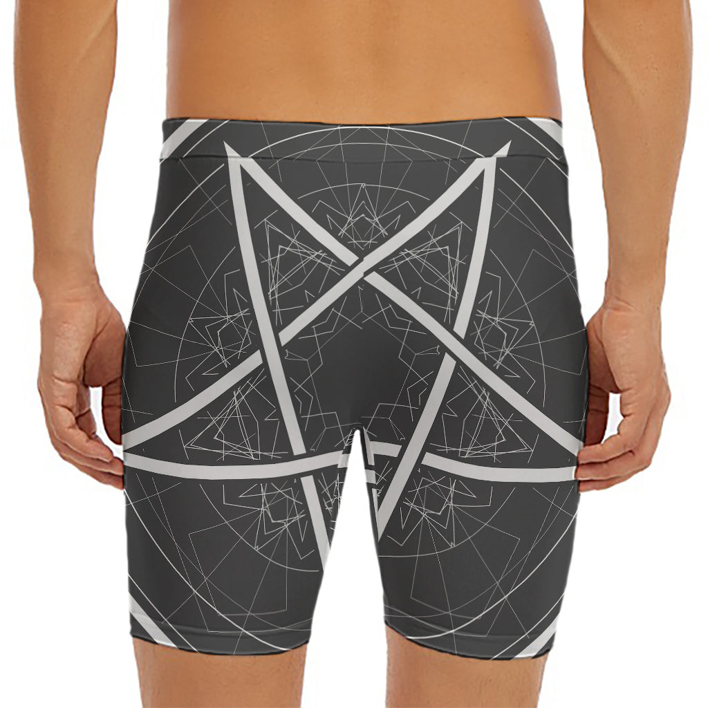 Geometric Inverted Pentagram Print Men's Long Boxer Briefs