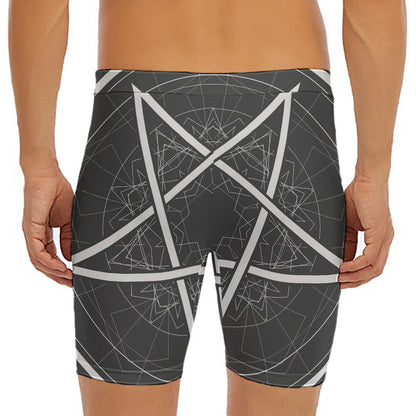 Geometric Inverted Pentagram Print Men's Long Boxer Briefs