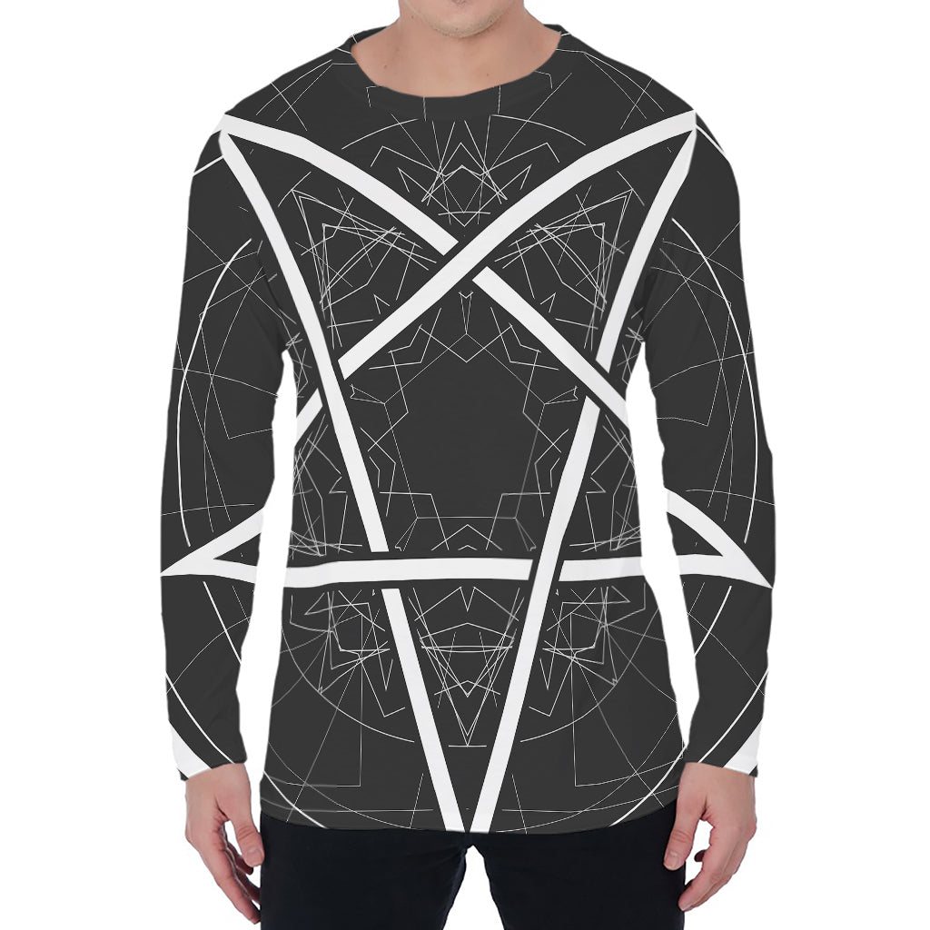 Geometric Inverted Pentagram Print Men's Long Sleeve T-Shirt