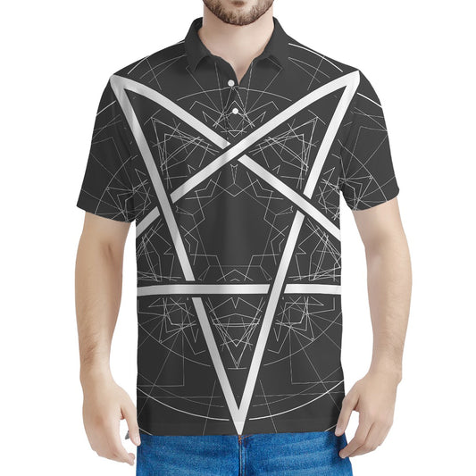 Geometric Inverted Pentagram Print Men's Polo Shirt