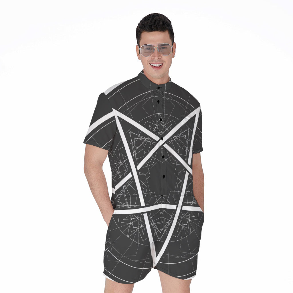 Geometric Inverted Pentagram Print Men's Rompers