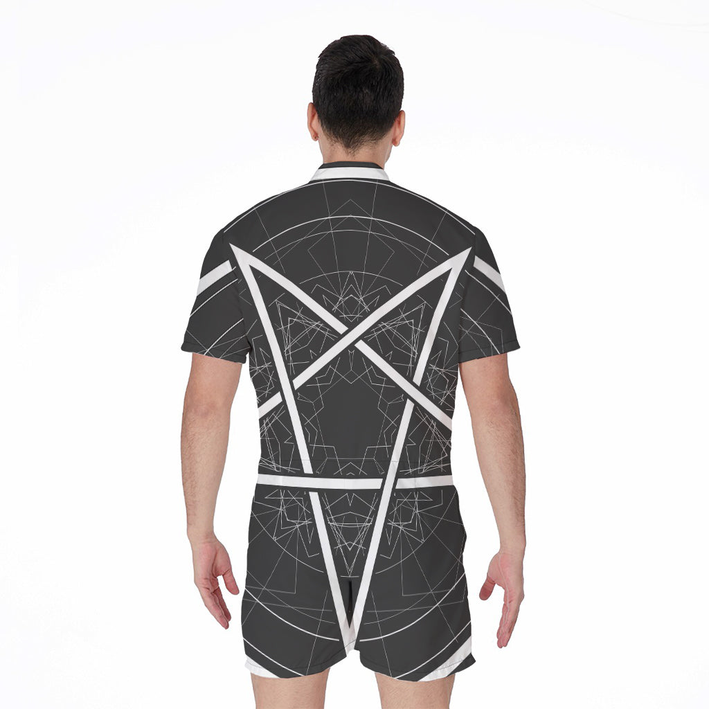 Geometric Inverted Pentagram Print Men's Rompers