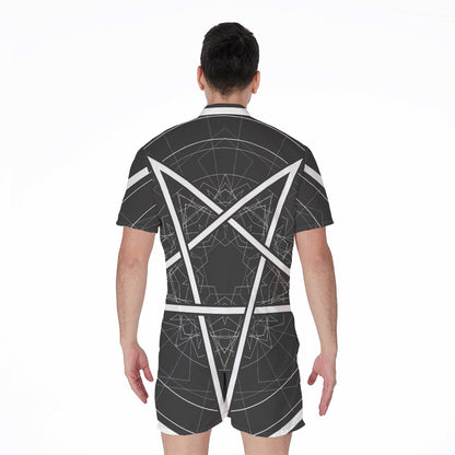 Geometric Inverted Pentagram Print Men's Rompers