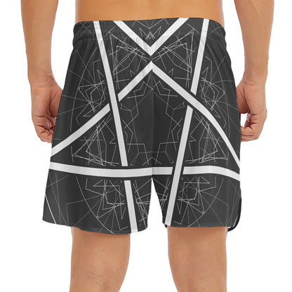 Geometric Inverted Pentagram Print Men's Split Running Shorts