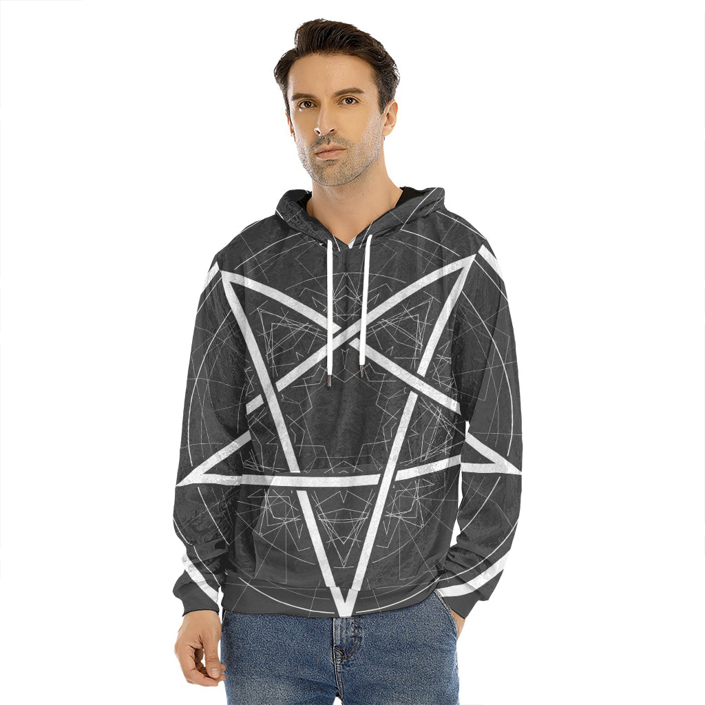 Geometric Inverted Pentagram Print Men's Velvet Pullover Hoodie