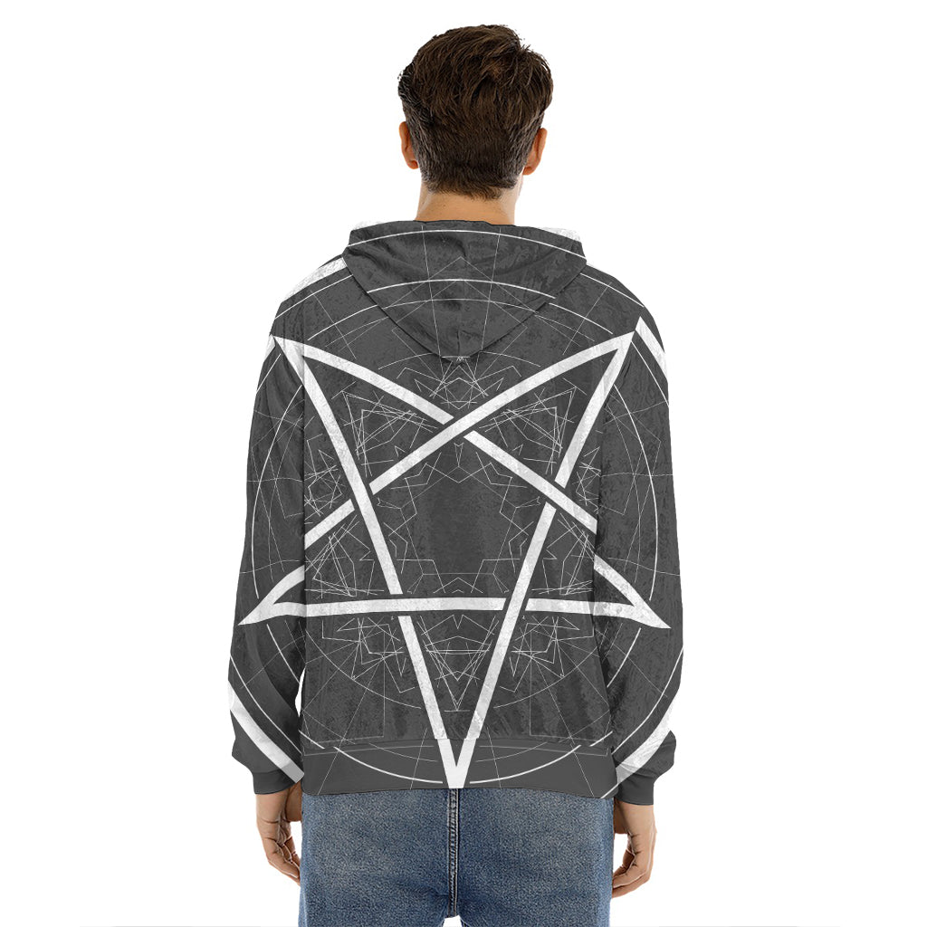 Geometric Inverted Pentagram Print Men's Velvet Pullover Hoodie