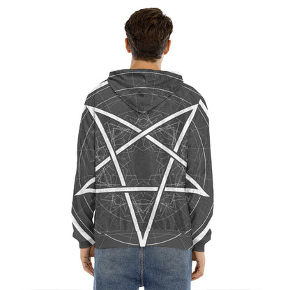 Geometric Inverted Pentagram Print Men's Velvet Pullover Hoodie